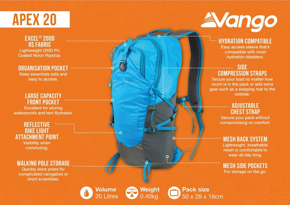 Vango Apex 20 Σακίδιο Ορειβασίας 20 Λίτρων Αtom Blue - Εικόνα 8