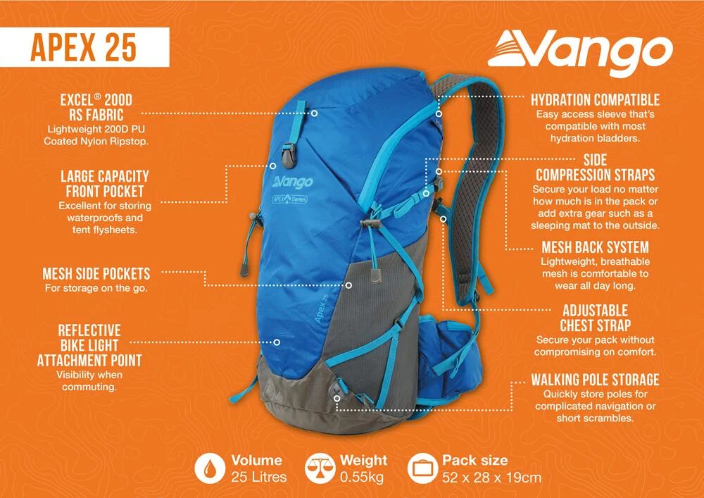Vango Apex 25 Σακίδιο Ορειβασίας 25 Λίτρων Crystal Blue - Εικόνα 8