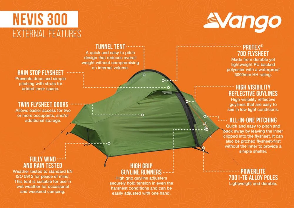 Vango Nevis 300 Σκηνή 3 Ατόμων Pamir Green - Εικόνα 8
