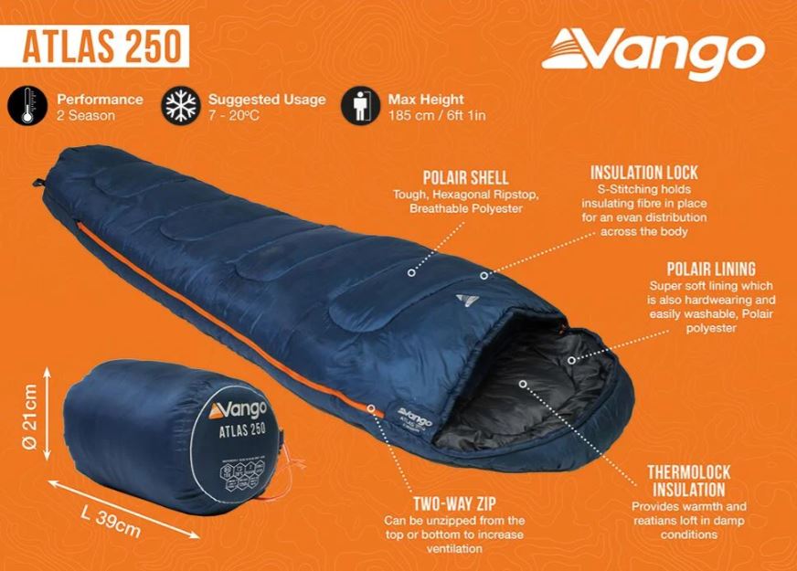 Vango Atlas 250 Sleeping Bag Υπνόσακος Μονός Μούμια - Image 5