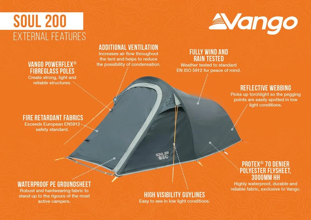 Vango Soul 200 Σκηνή Camping Τούνελ Μπλε με Διπλό Πανί για 2 Άτομα 270x130x95εκ. Peridot Green - Image 4