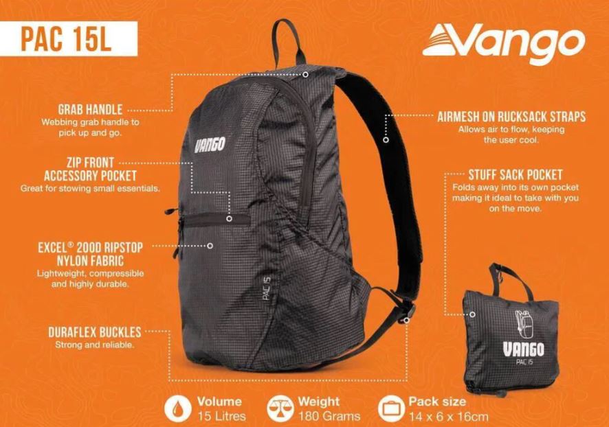 Vango Pac Rucksack 15L Black Σακίδιο Πλάτης - Image 4